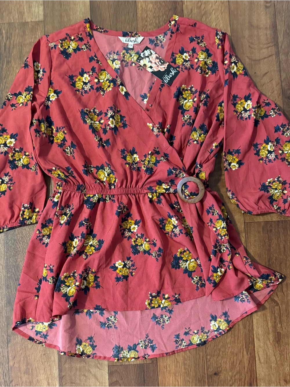 Blush Women’s Coral Floral Wrap Shirt with Belt